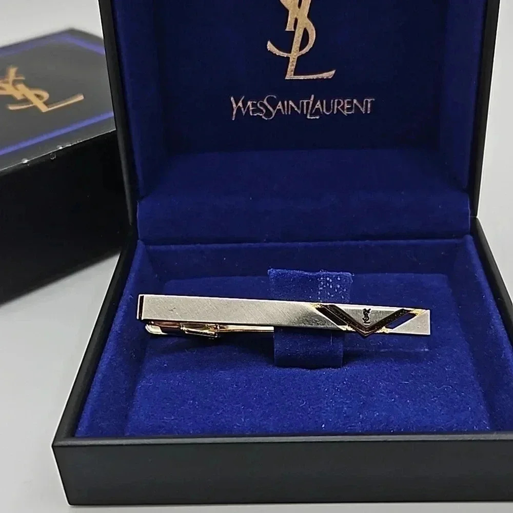 Yves Saint Laurent Gold and Silver Tone Tie Bar in Box
